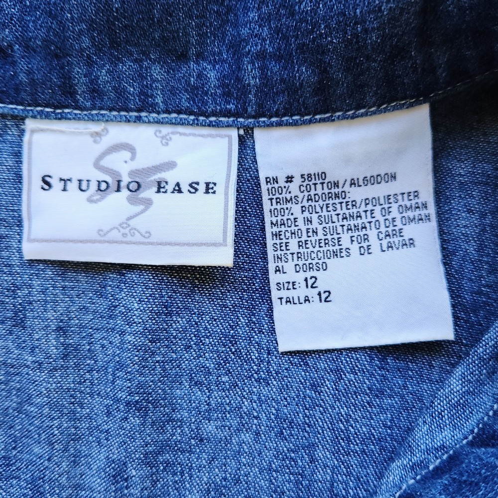 90s Cottagecore Denim Shirt Size XL Embroidered Short Sleeve Grandma Garden - Picture 9 of 10